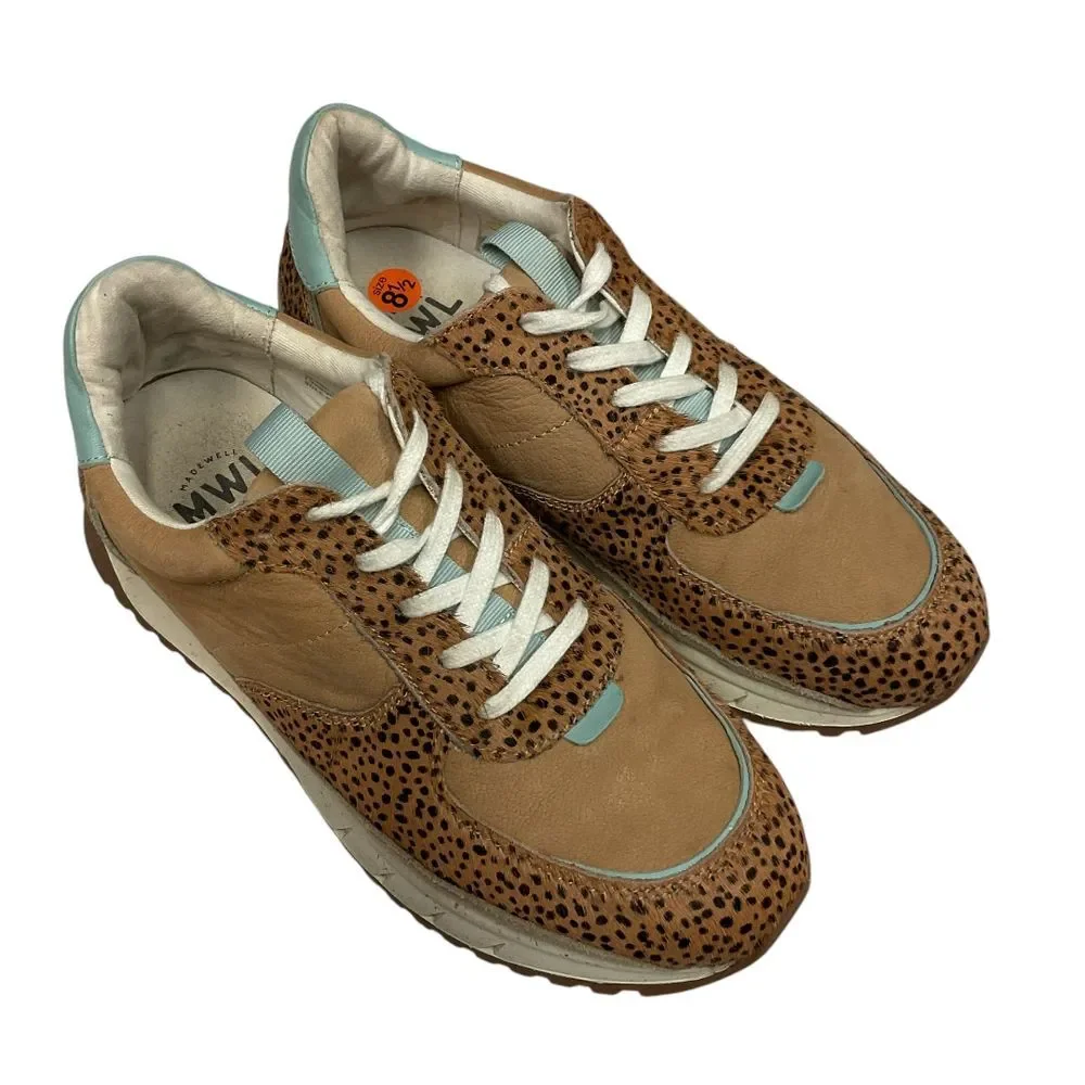 Madewell‎ Kickoff Trainer Sneakers Leopard Calf Hair Nubuck Faraway Sky Size 8.5